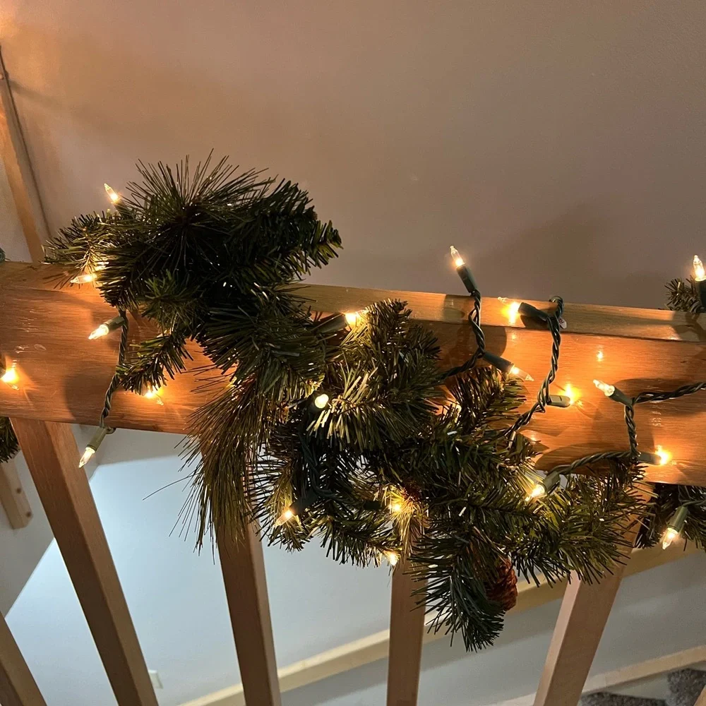 Holiday Pine Garland with Warm White Lights x 2